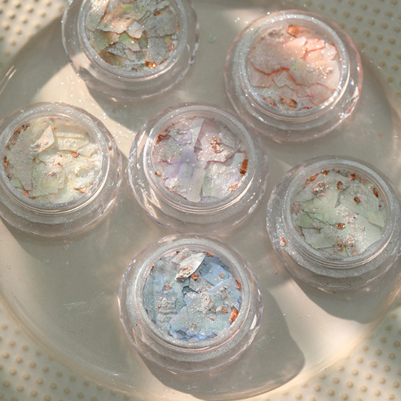 Iridescent Shell Powder & Flakes - Holographic Mixed Nail Art Decor